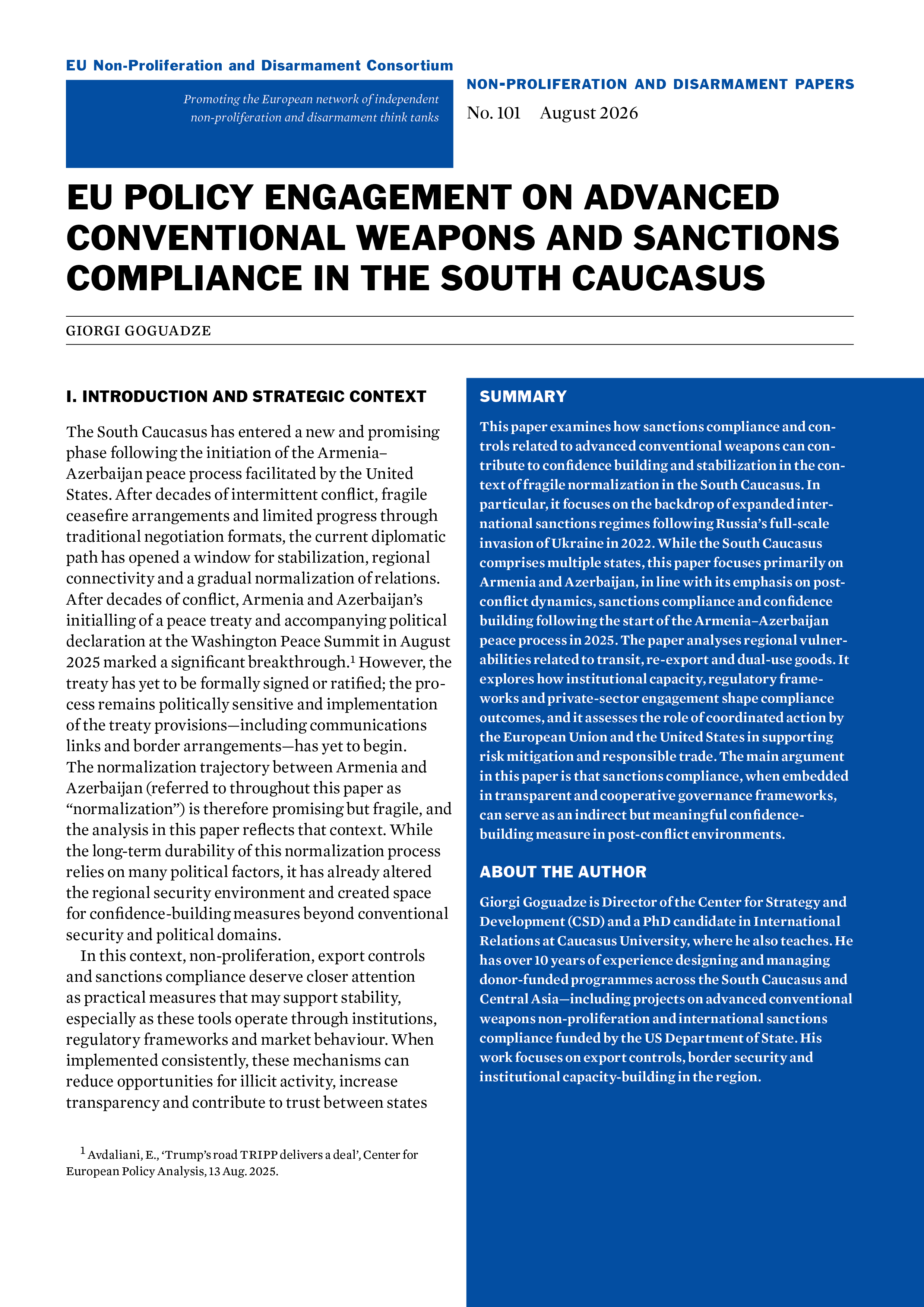 EU Policy Engagement on Advanced Conventional Weapons and Sanctions Compliance in the South Caucasus